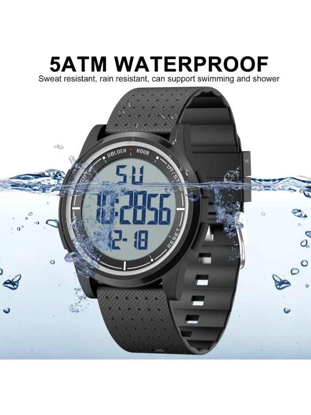 Men's Black Rubber Strap Ultra-Thin Minimalist Sports Waterproof Digital Watch